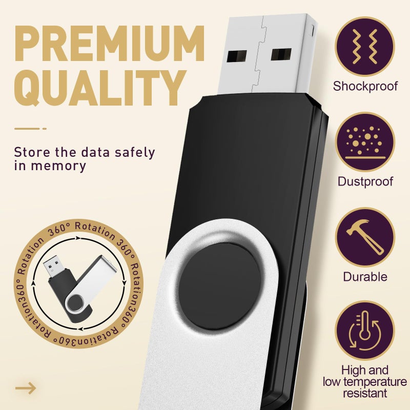 FEBNISCTE USB 2.0 Flash Drive 128MB Memory Stick Pendrive, Swivel, Black, Bulk Pack of 10 - Image 5